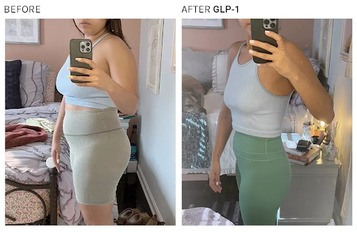 Before and after GLP-1 weight loss transformation - mirror selfie